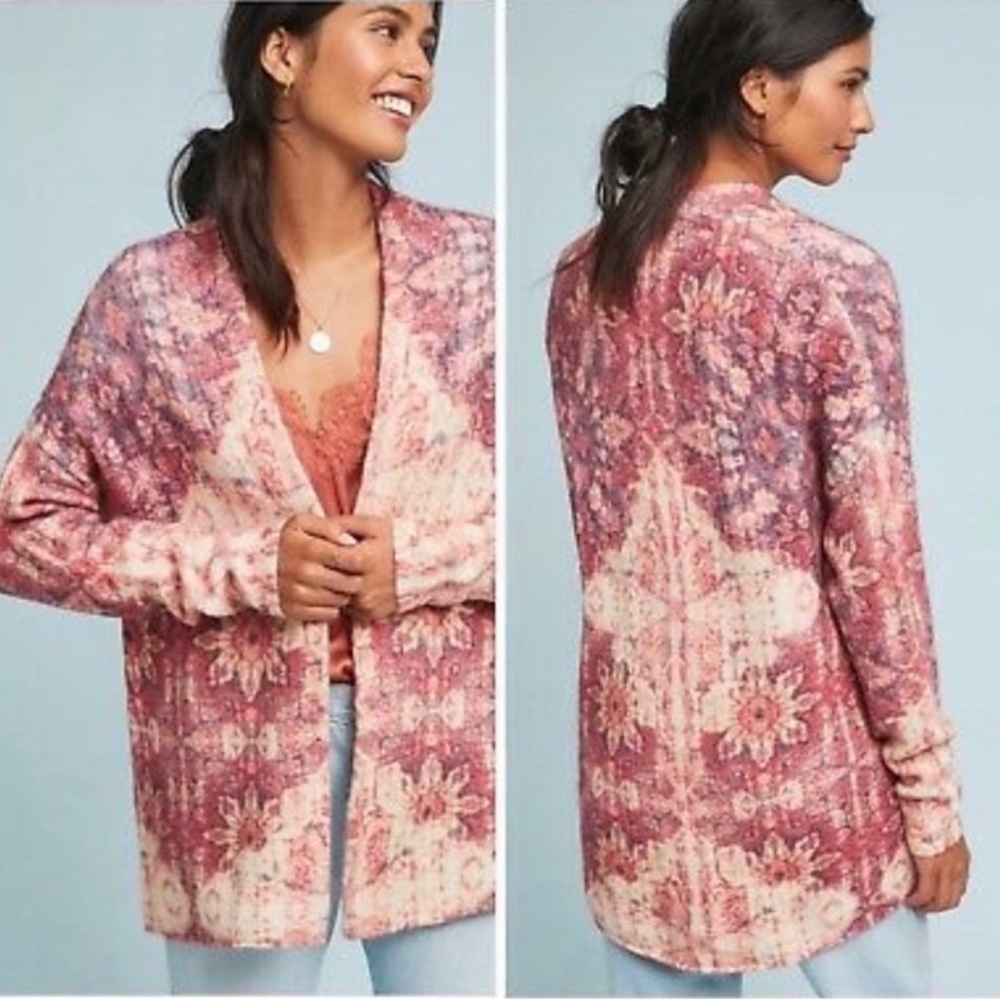 Anthropologie Pink and Cream Cardigan